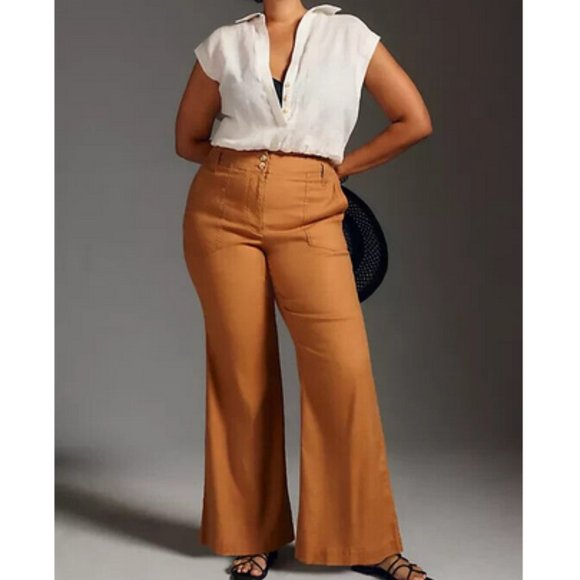 Anthropologie Maeve 20W NWT The Naomi Linen Wide-Leg Flare Pants Bronze 20 W